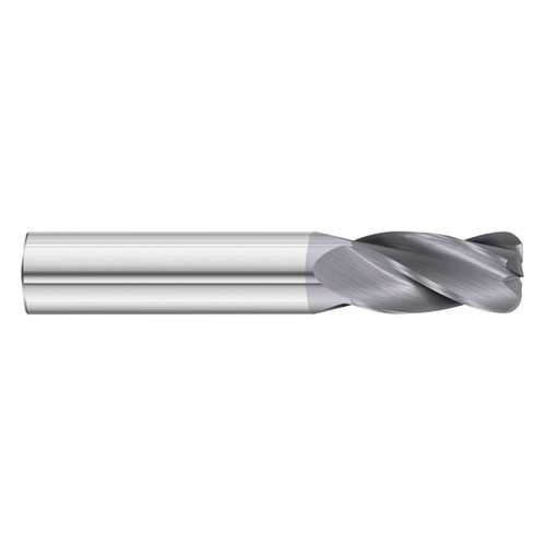 Fullerton Tool 33792 | 3/8" Diameter x 3/8" Shank x 1" LOC x 2-1/2" OAL 4 Flute TiAlN Solid Carbide Radius End Mill